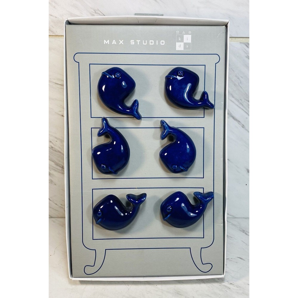 Max Studio Kids Ceramic Blue Whales Drawer Knob Pulls - Set of 6